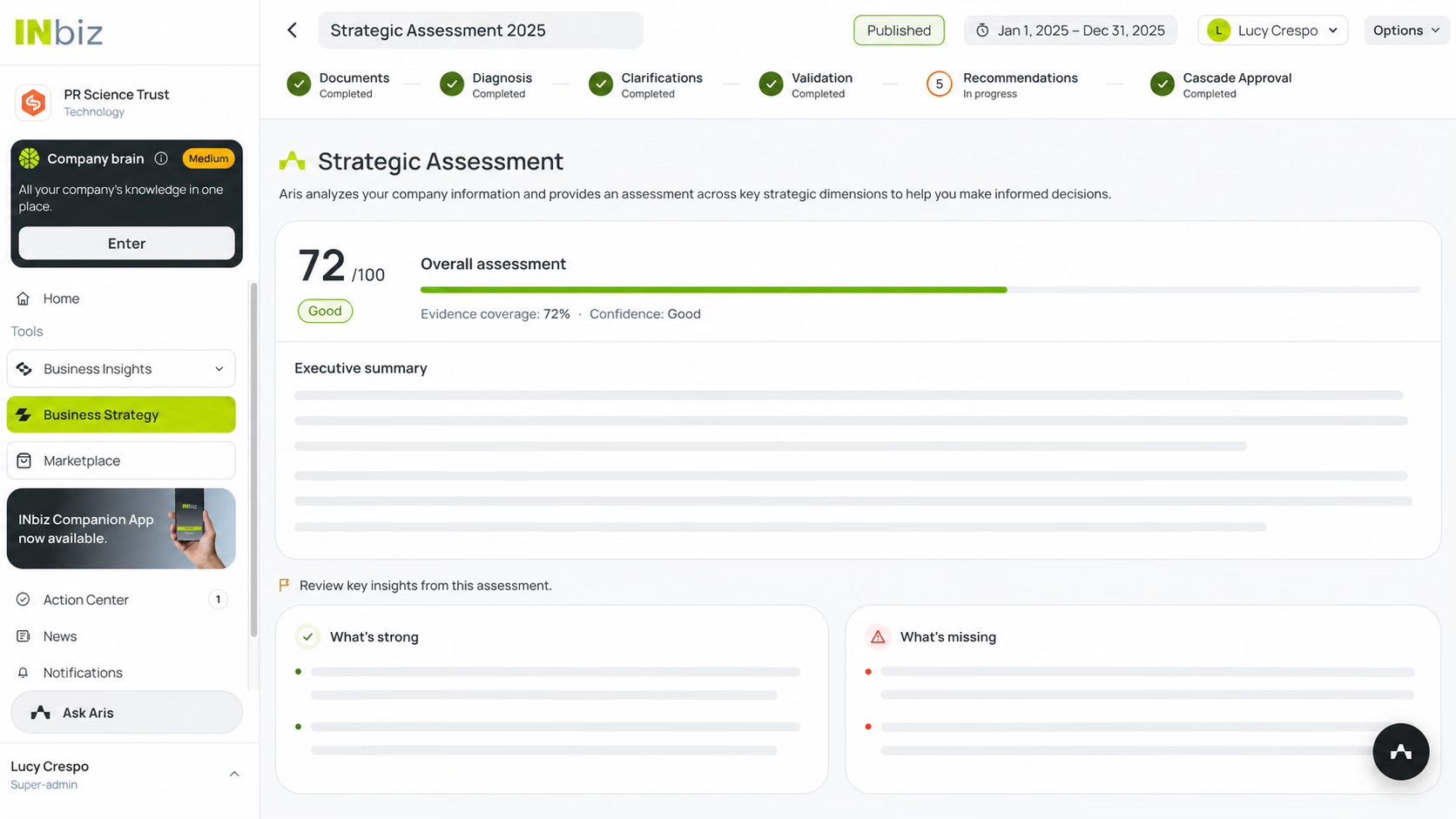 Strategy Assessor — vista del producto